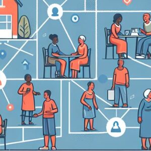 Een illustratie van een sociaal netwerk in een woonwijk waarin statushouders verbindingen opbouwen met buurtbewoners.